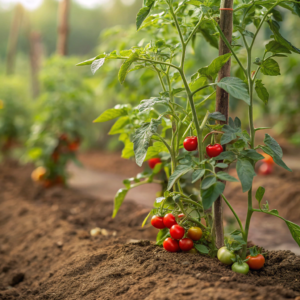 tomatoes growing in the soil